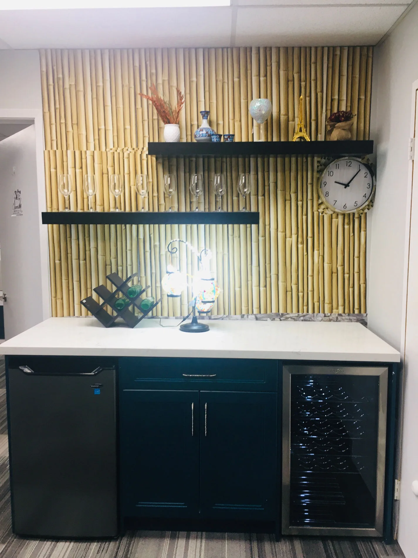 Display cabinetry with bar surface