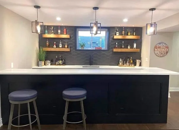 Light home bar cabinetry