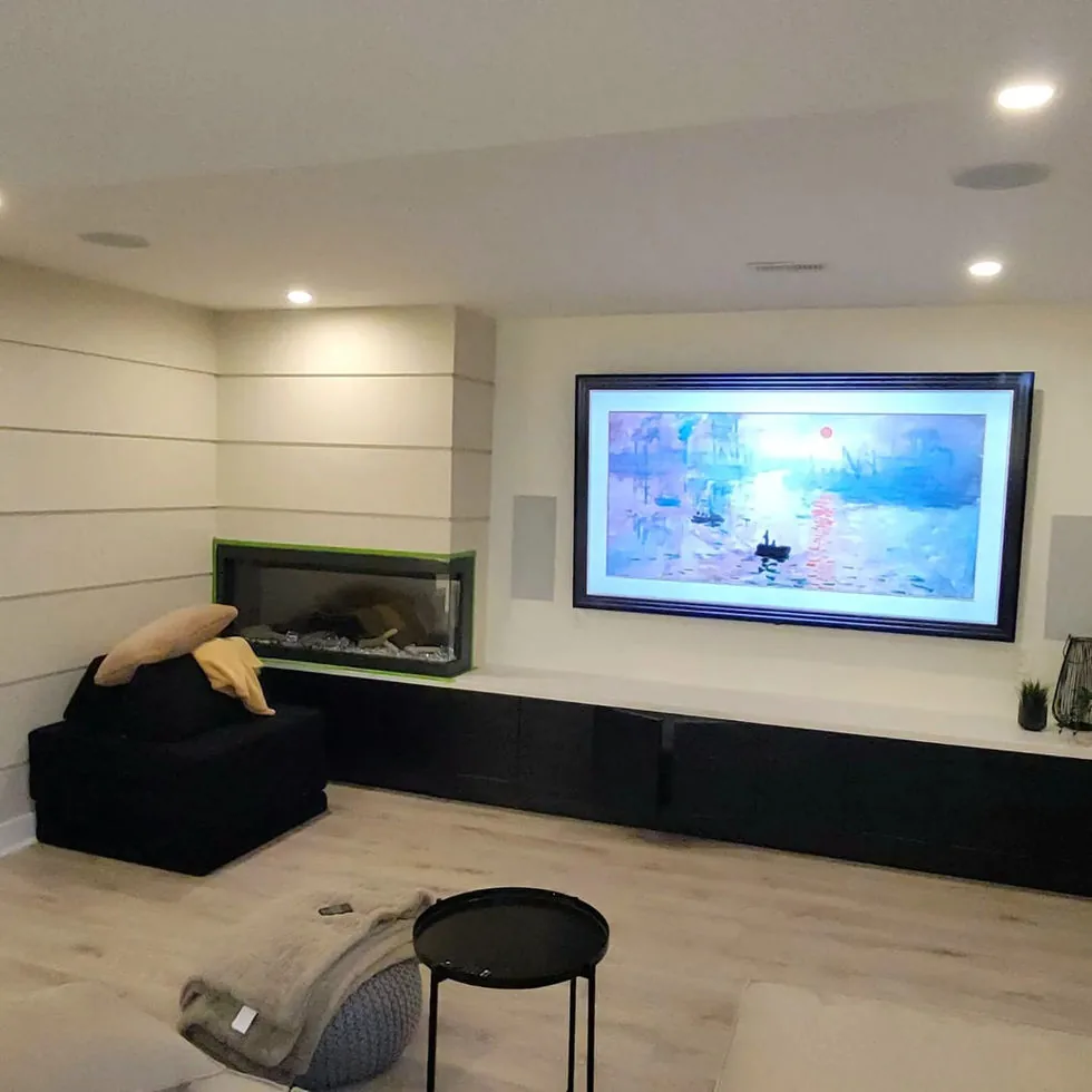 Minimal white TV wall